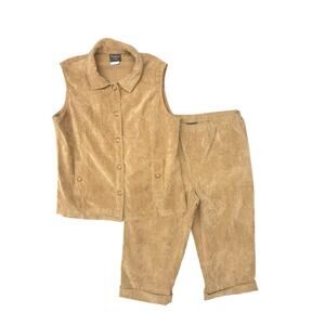 Southern Lady Set Pant Vest size 10 Pull On Elastic Waist PocketsCorduroy Brown